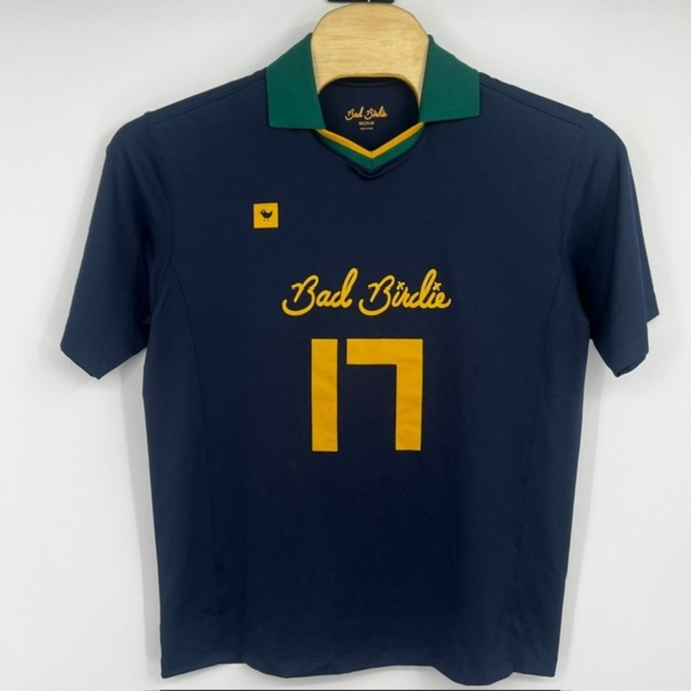 Bad Birdie Men's Medium Navy Blue Soccer Jersey Style Golf Polo Shirt